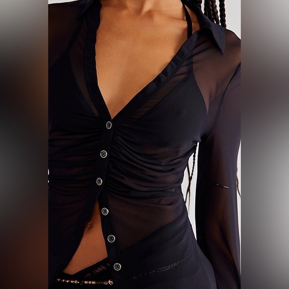 Free People Solid Lucky Mesh Shirtee. Black. Size: XS. NWOT. - Picture 3 of 10